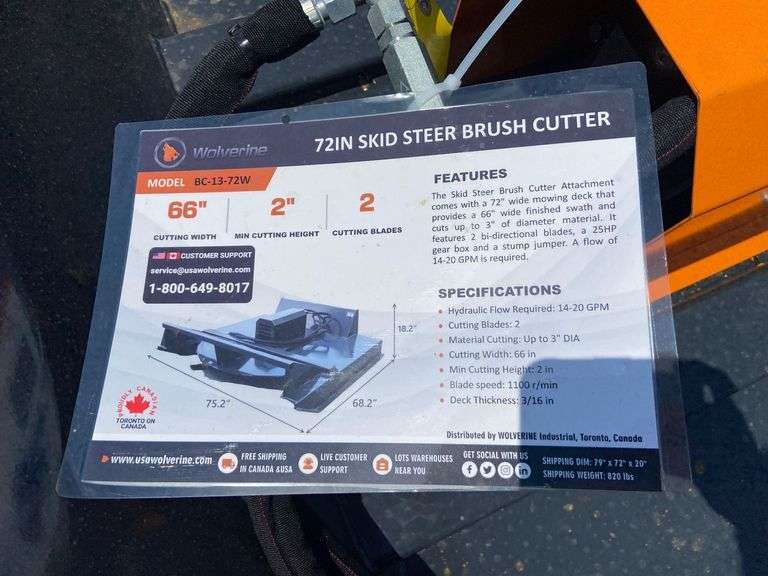 2025 Wolverine Unused BC-13-72W Skidsteer 72in Brush Cutter