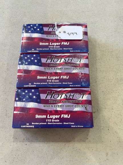 Hotshot 9MM Luger FMJ Ammo - 3 Boxes of 50 image