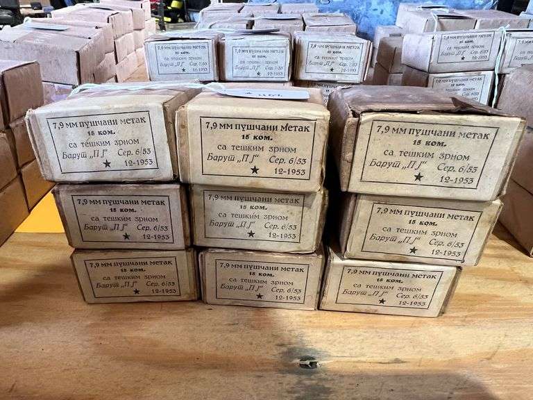 8mm Mauser Ammo, Marked "12-1953" - 9 Boxes of 15 image