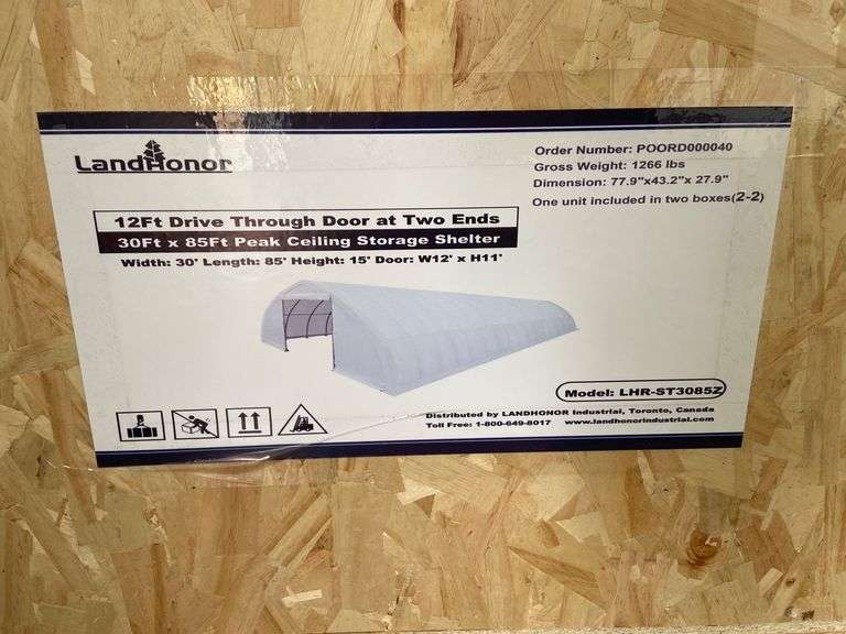Landhonor Unused LHR-ST3085Z 30FTx85FT Peak Ceiling Storage Shelter