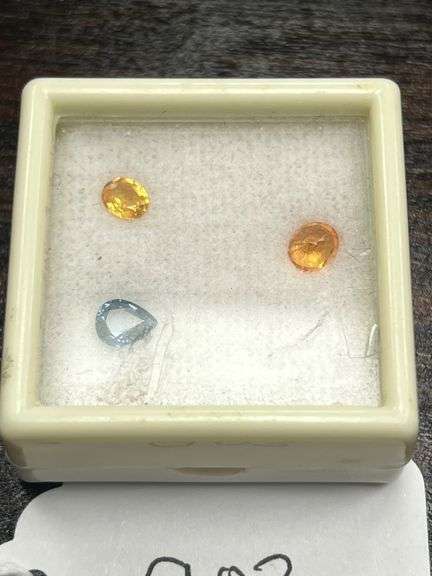 (2) 4x3mm Golden Sapphires and (1) Blue Pear Sapphire image