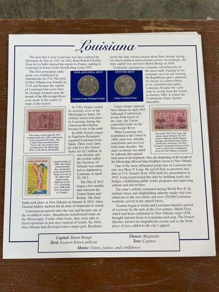 Louisiana & Tennessee Coins & Stamp Panel image