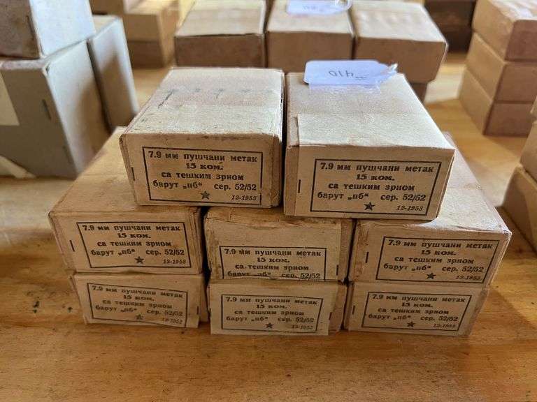 8mm Mauser Ammo, Marked "12-1953" - 8 Boxes of 15 image