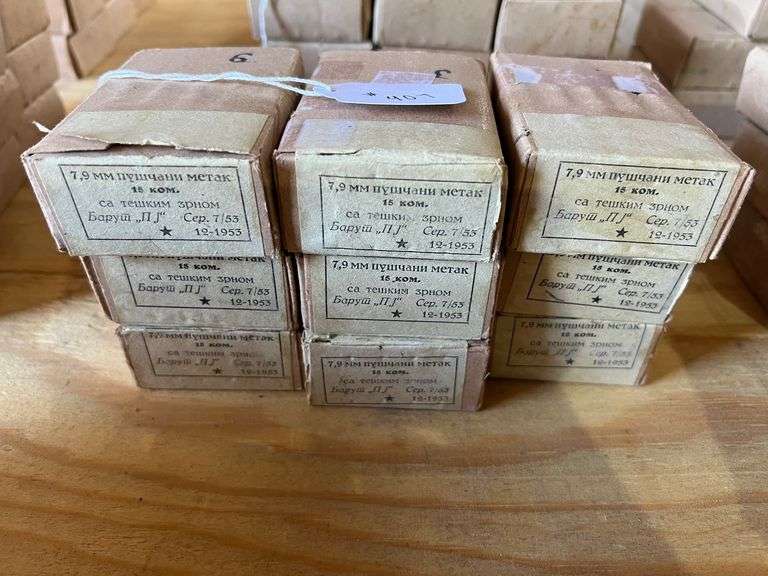 8mm Mauser Ammo, Marked "12-1953" - 9 Boxes of 15 image
