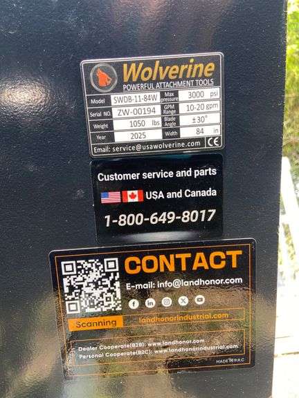 2025 Wolverine Unused SWDB-11-84W Skidsteer 6-Way Dozer Blade