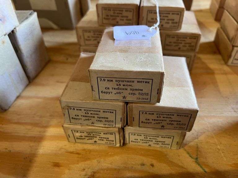 8mm Mauser Ammo, Marked "12-1953" - 5 Boxes of 15 image