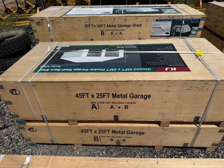 KJ Unused K4525 45ftx25ft Double Garage Steel Barn Shed