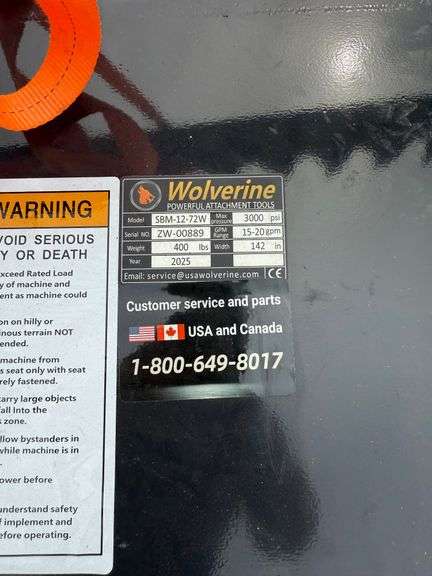 2025 Wolverine Unused SBM-12-72W Skidsteer Sickle Bar Mower