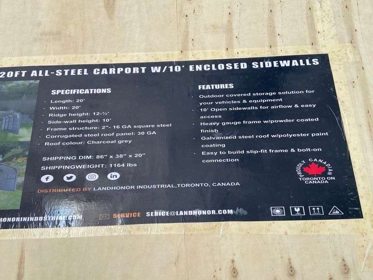 Landhonor Unused LHR-CP2020F 20FTx20FT All Steel Carport With 10FT Enclosed Walls