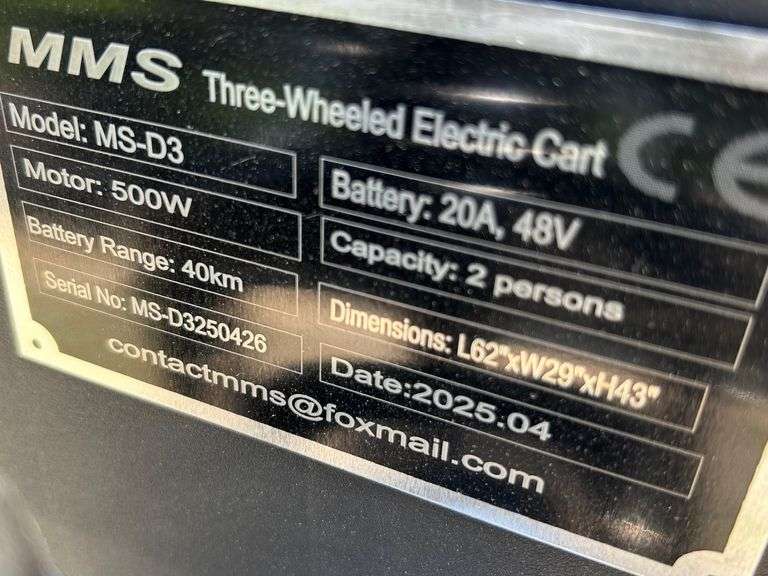 2025 MMS Unused MS-D3 Three-Wheeled Electric Cart