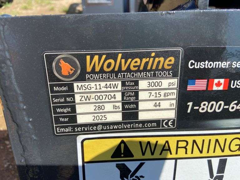 2025 Wolverine Unused MSG-11-44W Mini Skid Steer Stump Grapple