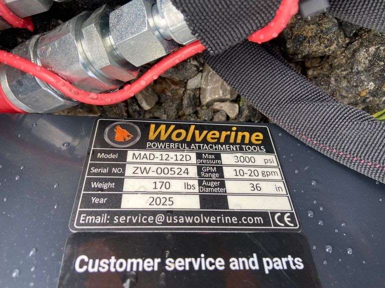 2025 Wolverine Unused MAD-12-12D Mini Skid Steer Auger Drive and Bit