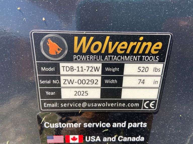 2025 Wolverine Unused TDB-11-72W Skidsteer Track Duty Bucket