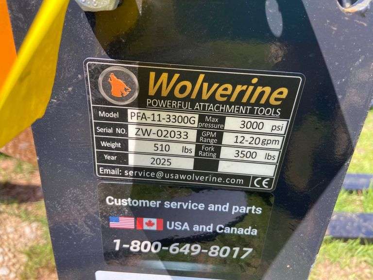 2025 Wolverine Unused PFA-11-3300G  Skid Steer Pallet Fork Hydraulic Adjustable