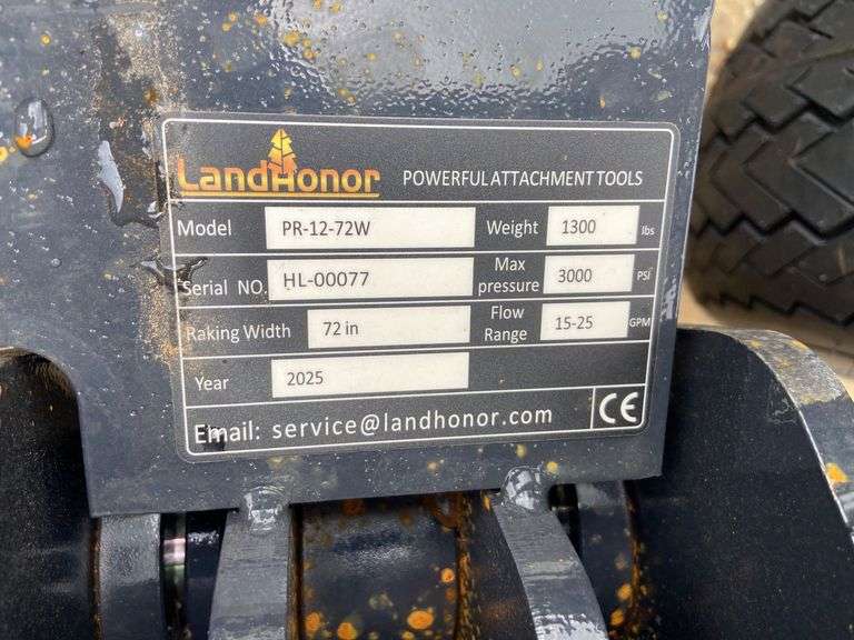2025 Landhonor Unused PR-12-72W Skidsteer 72in Power Rake