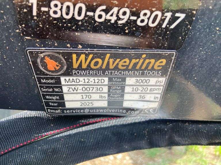 2025 Wolverine Unused MAD-12-12D Mini-Skidsteer Auger Drive and Bit