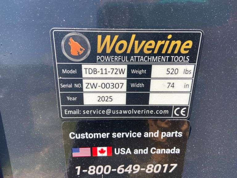 2025 Wolverine Unused TDB-11-72W Skidsteer Track Duty Bucket