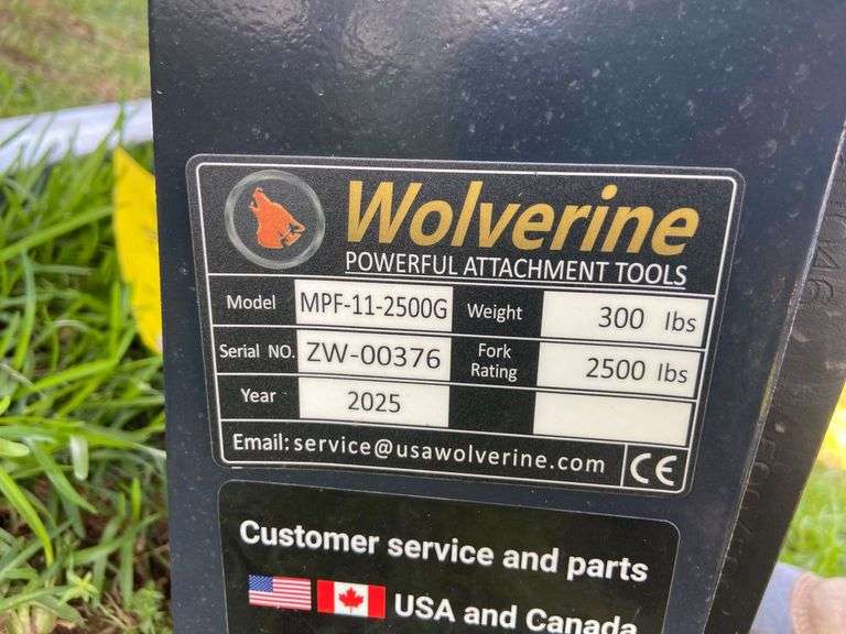 2025 Wolverine Unused MPF-11-2500G Mini Skid Steer Pallet Fork
