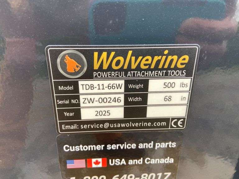 2025 Wolverine Unused TDB-11-66W Skid Steer Duty Bucket