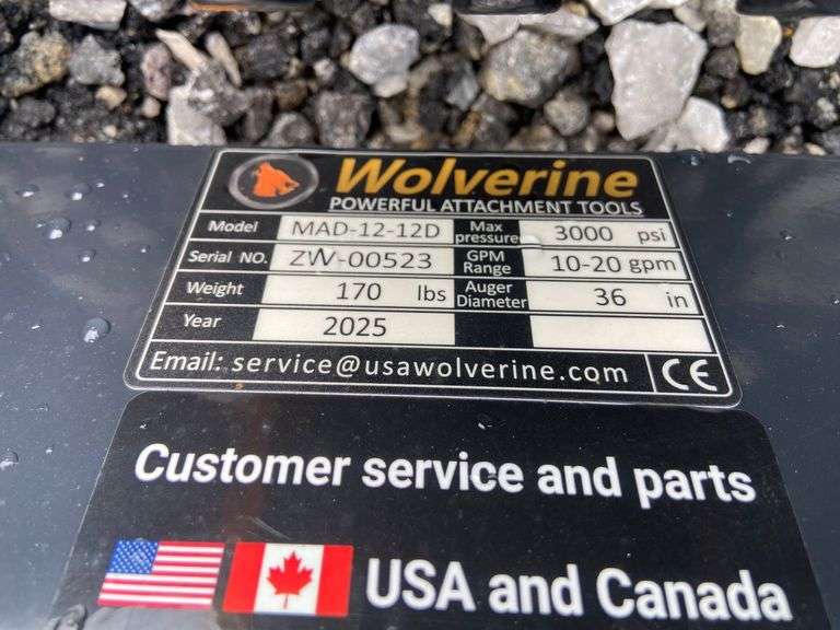 2025 Wolverine Unused MAD-12-12D Mini Skid Steer Auger Drive and Bit
