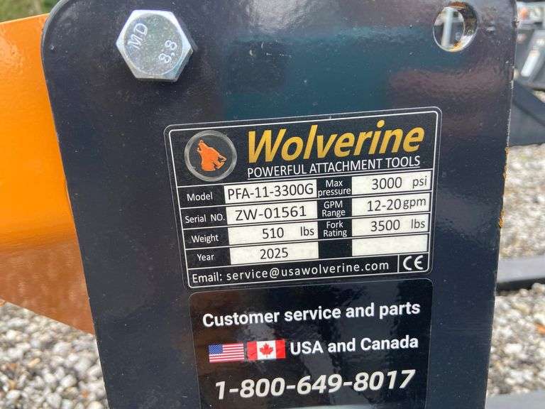 2025 Wolverine Unused PFA-11-3300G Skidsteer Hydraulic Adjustable Pallet Forks,