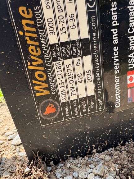2025 Wolverine Unused ADB-13-1218R Skidsteer Auger Drive and Bit