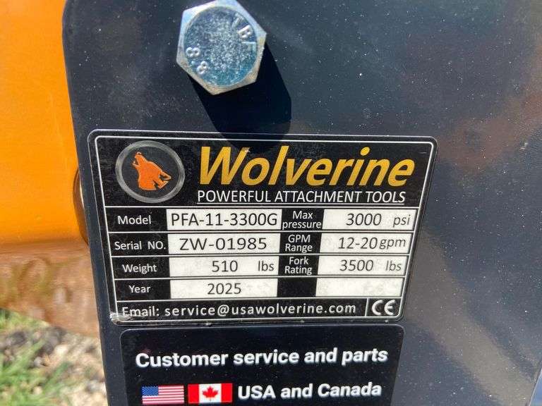 2025 Wolverine Unused PFA-11-3300G  Skid Steer Pallet Fork Hydraulic Adjustable