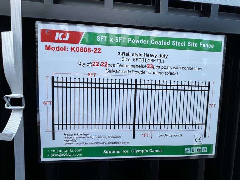 2025 KJ Unused K0608-22 Heavy Duty Powder Coated Steel Site Fence