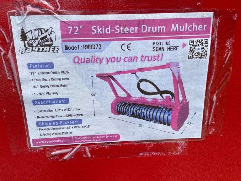 2025 Raytree Unused RMBD72 72" Skid Steer Drum Mulcher