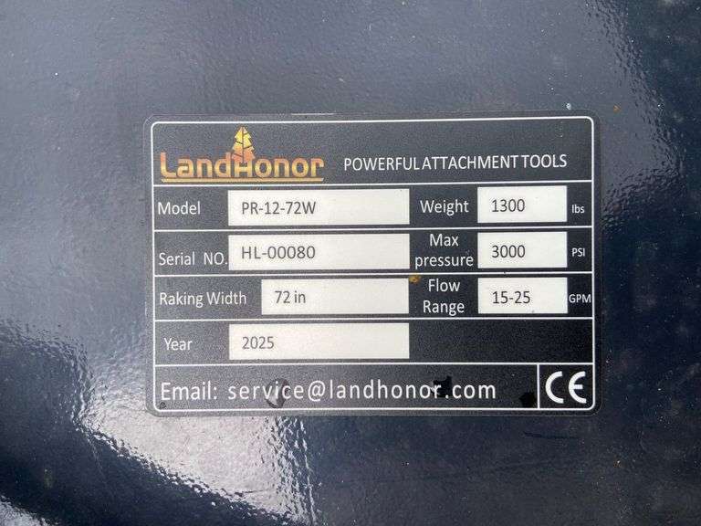 2025 Landhonor Unused PR-12-72W Skidsteer 72in Power Rake