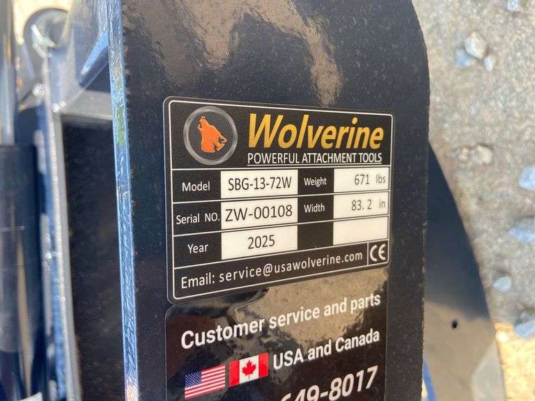 2025 Wolverine Unused SBG-13-72W Skid Steer Brush Grapple