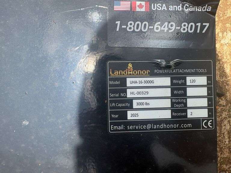 2025 Landhonor Unused UHA-16-3000G Skidsteer Utility Hitch Adapter 2in Receiver