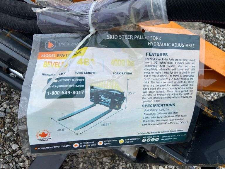2025 Wolverine Unused PFA-11-3300G Skidsteer Hydraulic Adjustable Pallet Forks,