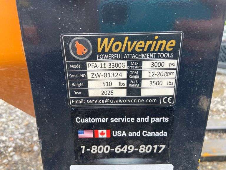2025 Wolverine Unused PFA-11-3300G Skidsteer Hydraulic Adjustable Pallet Forks