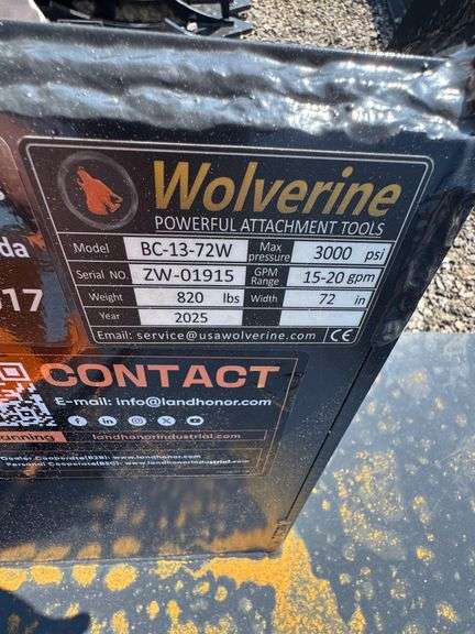 2025 Wolverine Unused BC-13-72W Skidsteer 72in Brush Cutter