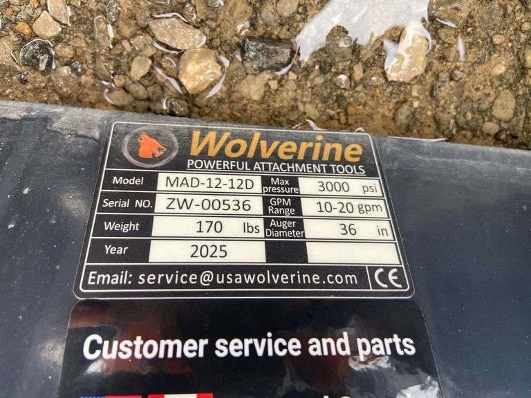 2025 Wolverine Unused MAD-12-12D Mini Skid Steer Auger Drive and Bit
