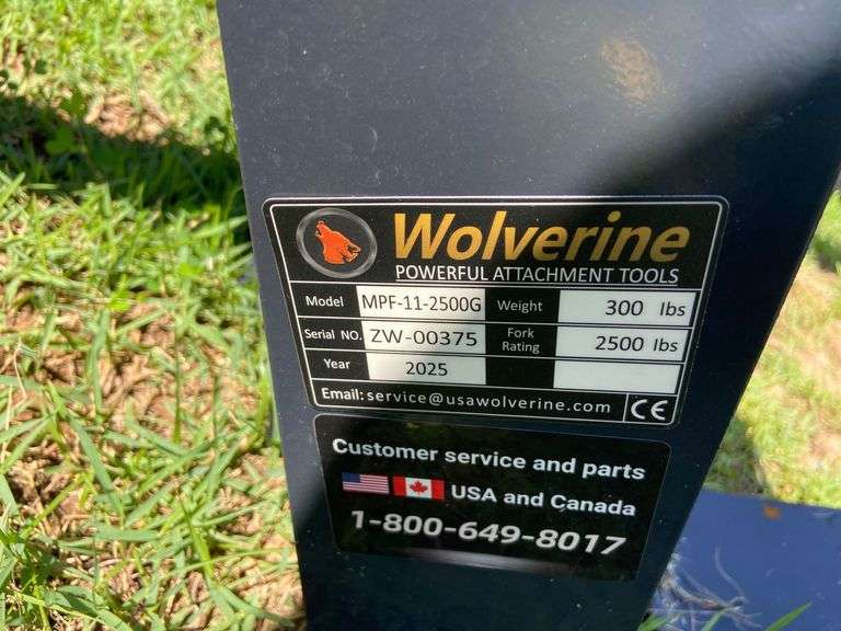 2025 Wolverine Unused MPF-11-2500G Mini Skid Steer Pallet Fork