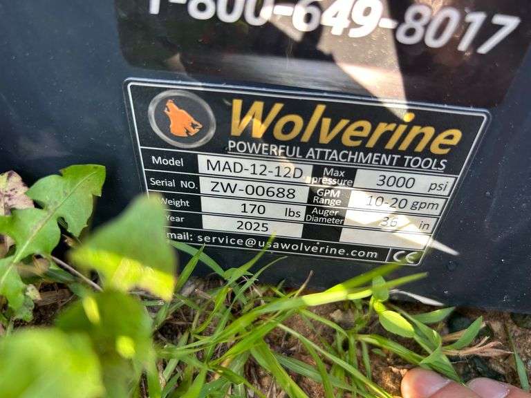 2025 Wolverine Unused MAD-12-12D Mini-Skidsteer Auger Drive and Bit