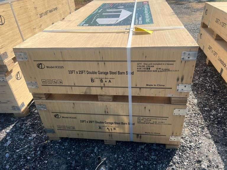 KJ Unused K3325 33ftx25ft Double Garage Steel Barn Shed