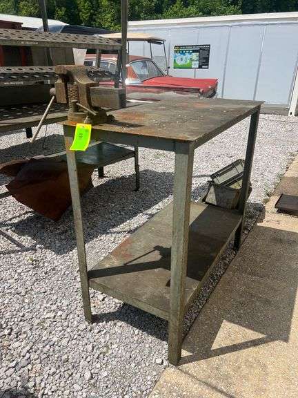 Steel Work Table with Vise - 48in x 24in x 43.5in