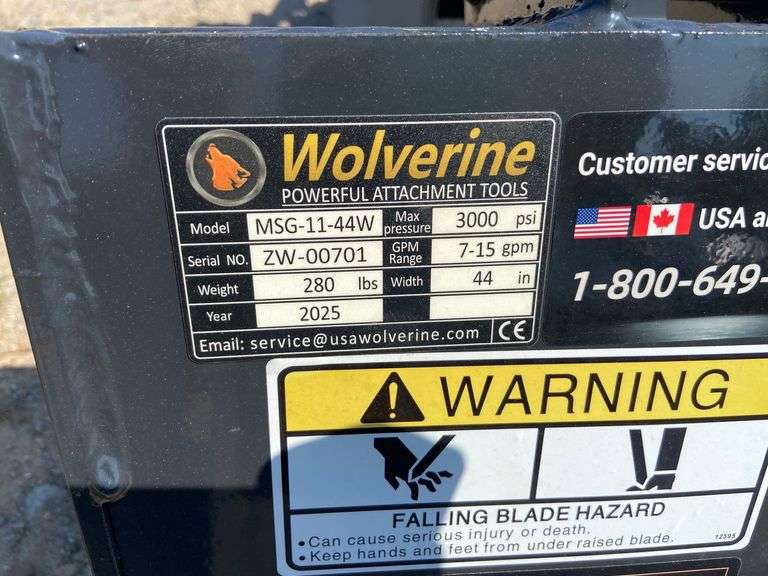 2025 Wolverine Unused MSG-11-44W Mini Skid Steer Stump Grapple