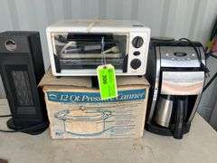 Lot - Home Appliances - Heater, Toaster Oven, Pressure Cooker, Coffee Maker