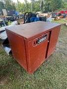Jobox 43in W x 27in D Heavy Duty 2-Drawer, 2-Shelf Steel Rolling Workbench Cabinet with 4in Casters, Model 675990