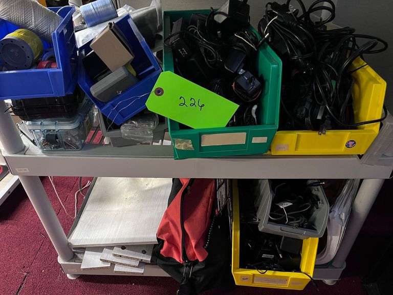 Shelf with all contents: Socket sets/bins/power cords/nails/screws/bolts