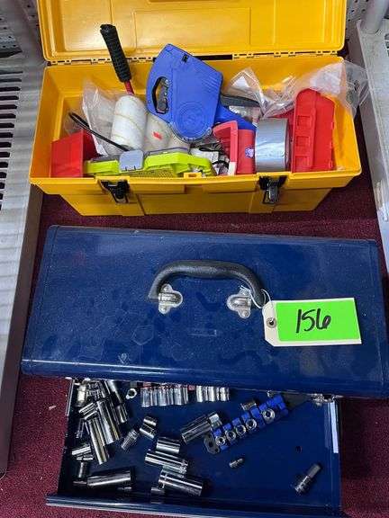 (2) Tool boxes with socket sets / Stack on misc items