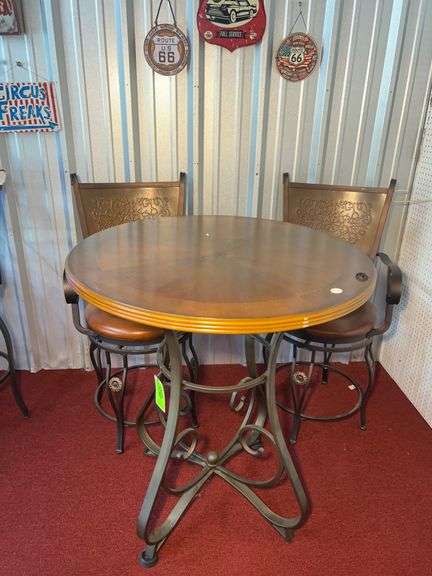 Metal/Wood High Top Table with (2) Chairs image