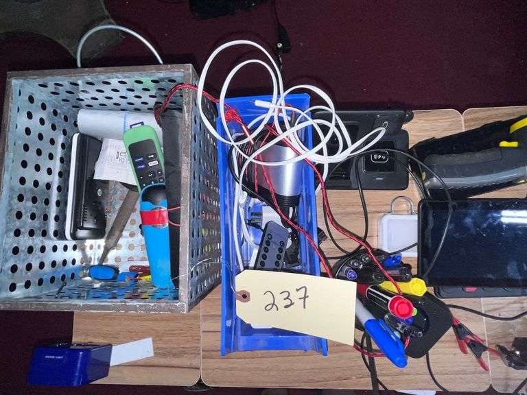 Rolling work table with charging cords/clock infrared Thermometer
