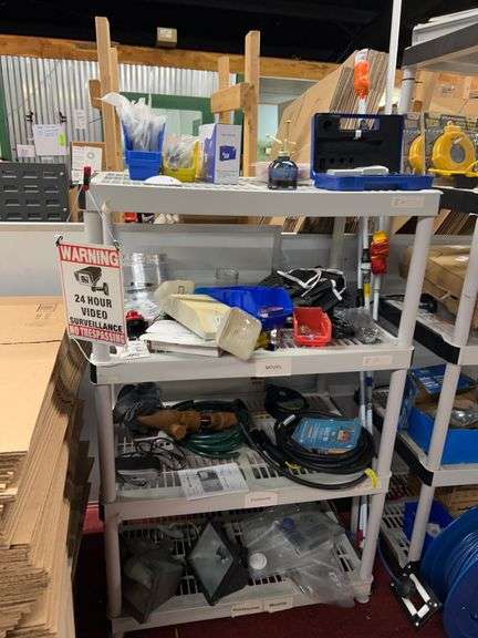 (2) Shelves with all contents:  Work light, retractable cord reels, misc parts