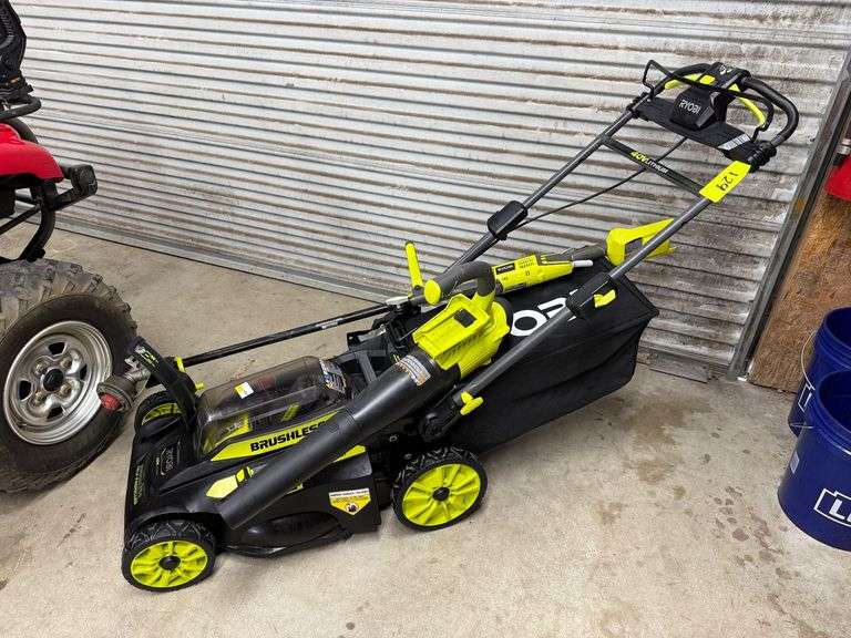RYOBI 40V HP Brushless 20 in. Cordless Battery Walk Behind Self-Propelled Mower, String Trimmer & Blower - Battery & Charger image