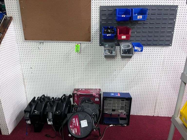 Floor Lot:   Reels/Tool organizer, bins on wall image